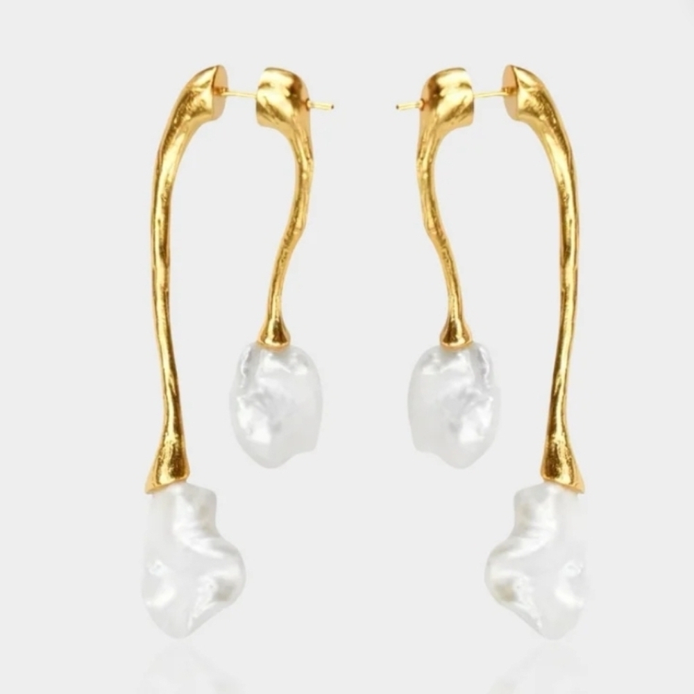 💛▪️Camila Coelho ▪️Gold and White Pearl Front Back Double Drop  Earrings